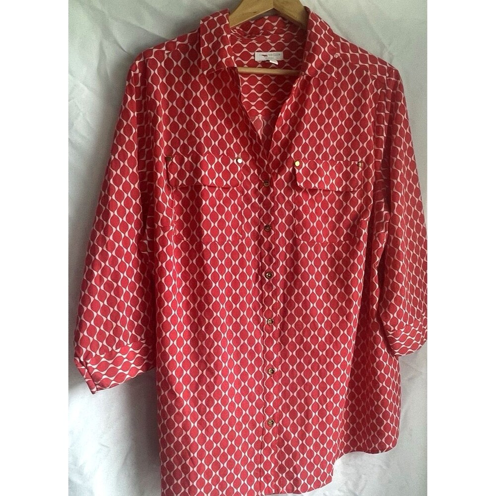Charter Club Woman Pink Floral Print V Neck Long Sleeve Blouse Top Plus Size 2X